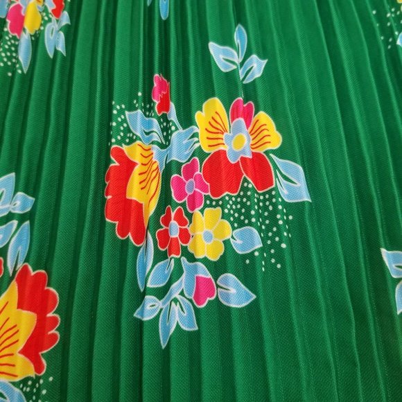 Homemade Green Floral Accordion Pleated Ruffle Hem Skirt Spring Summer Vintage - Picture 7 of 7